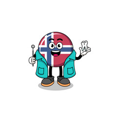 Illustration of norway flag mascot as a dentist
