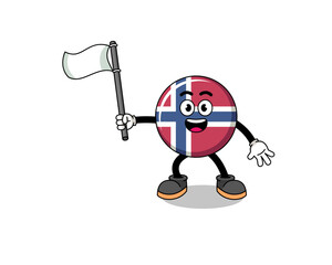 Cartoon Illustration of norway flag holding a white flag