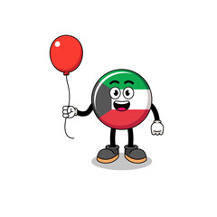 Cartoon of kuwait flag holding a balloon