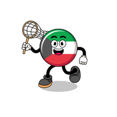 Cartoon of kuwait flag catching a butterfly