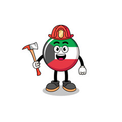 Cartoon mascot of kuwait flag firefighter