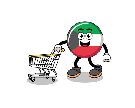 Cartoon Of Kuwait Flag Holding A Shopping Trolley