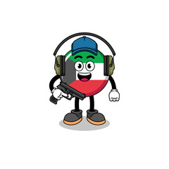 Character mascot of kuwait flag doing shooting range