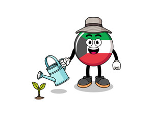 Illustration of kuwait flag cartoon watering the plant