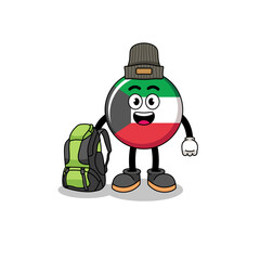 Illustration of kuwait flag mascot as a hiker
