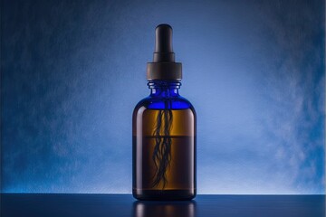  a bottle of liquid with a blue background and a blue background behind it is a blue background with a blue background and a blue background with a blue background. Generative AI
