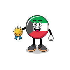 kuwait flag cartoon illustration with satisfaction guaranteed medal