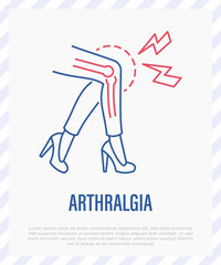 Arthralgia, joint pain thin line icon. Woman legs. Post-covid syndrome. Vector illustration.