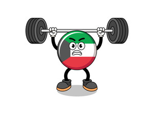 Fototapeta na wymiar kuwait flag mascot cartoon lifting a barbell