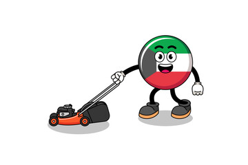 kuwait flag illustration cartoon holding lawn mower