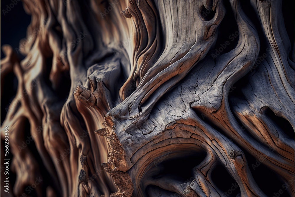 Poster a close up of a tree trunk with a black background and a blurry image of the bark and the bark. gene