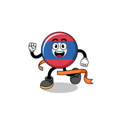 Mascot cartoon of laos flag running on finish line