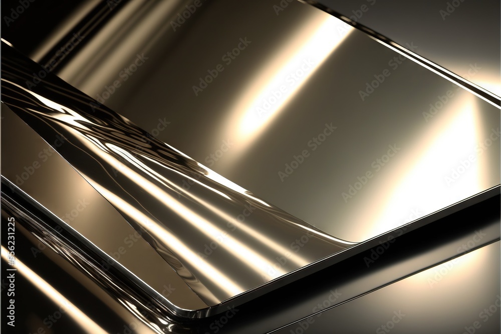 Poster a shiny metal surface with a reflection of light on it's surface and a reflection of light on the su