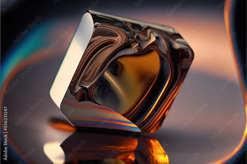 Poster a shiny object with a reflection on the ground in the middle of it's image. generative ai