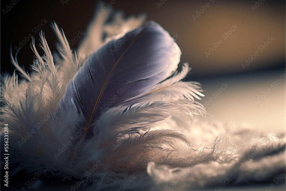 Aufkleber a feather is laying on a table top with a blurry background and a blurry background behind it. gener