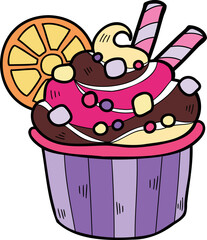 Hand Drawn cup ice cream and lemon illustration