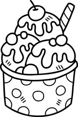 Hand Drawn Strawberry flavored ice cream with cups illustration