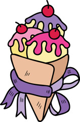Hand Drawn Vanilla Ice Cream Cone illustration