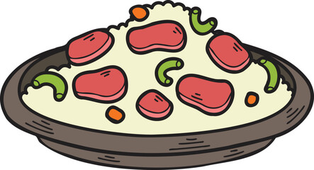 Hand Drawn Fried Rice Chinese and Japanese food illustration