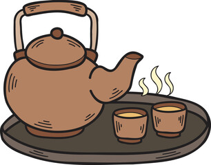 Hand Drawn teapot Chinese and Japanese food illustration