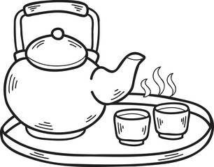 Hand Drawn teapot Chinese and Japanese food illustration
