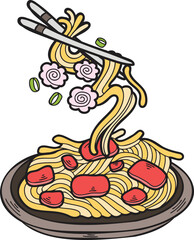 Hand Drawn noodle Chinese and Japanese food illustration