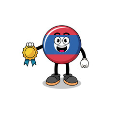 laos flag cartoon illustration with satisfaction guaranteed medal