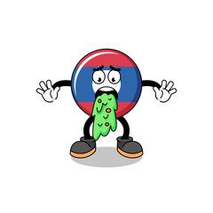 laos flag mascot cartoon vomiting