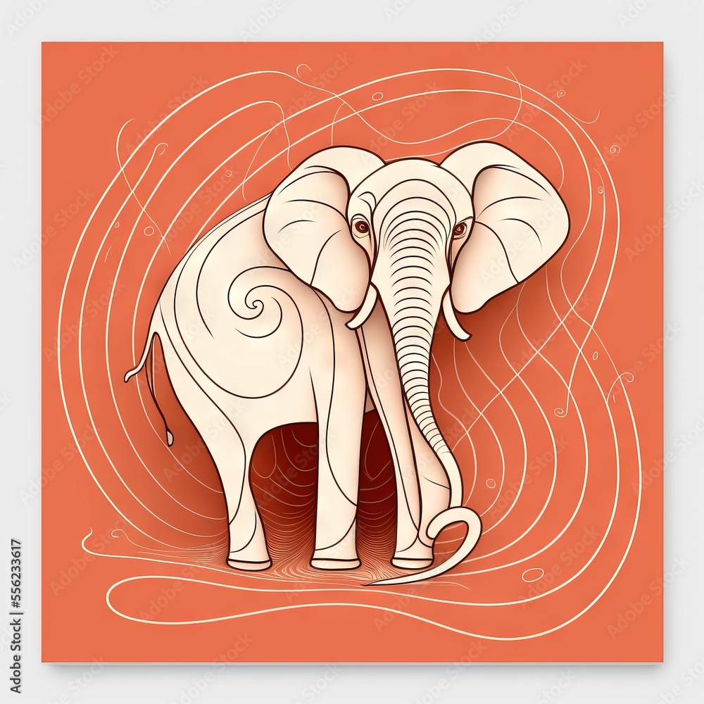 Aufkleber a picture of an elephant with a swirly background on it's back side and a red background with a whit