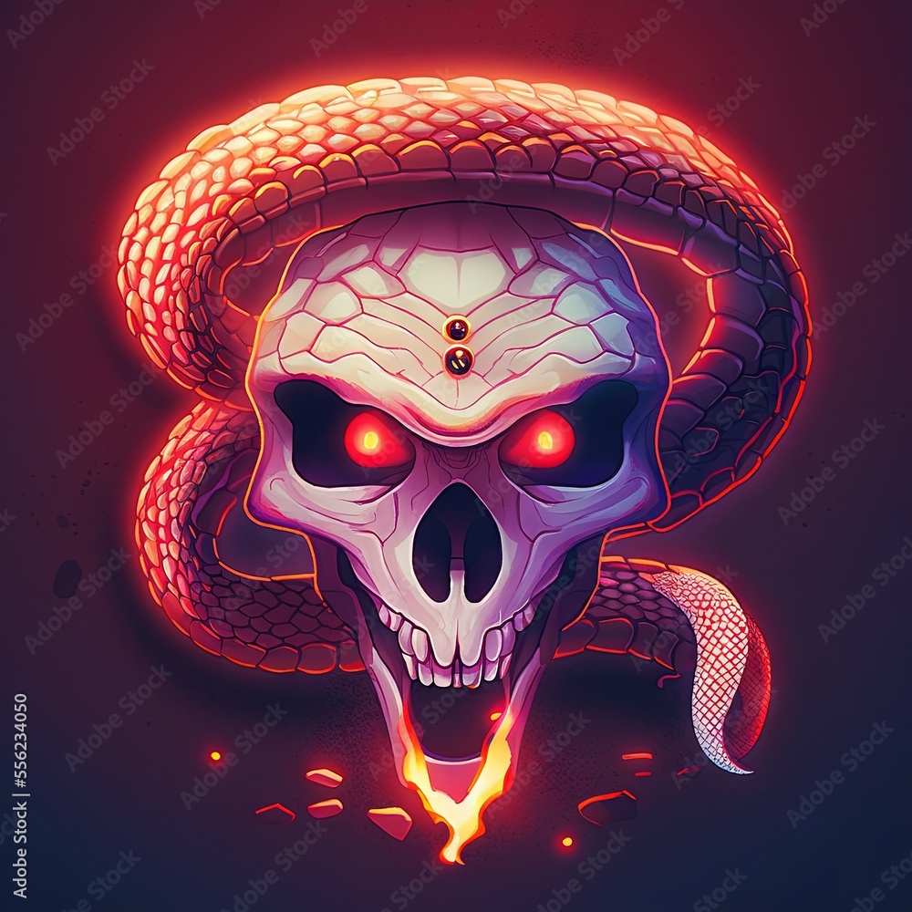 Poster a skull with a snake on its head and a snake on its head. generative ai