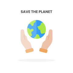 Save the planet icon flat. Vector illustration on white background. Can used for web, app, digital product, presentation, UI and many more.