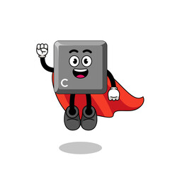 Fototapeta premium keyboard C key cartoon with flying superhero