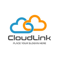 Obraz premium Cloud link vector logo template logo. This design use blue and yellow color. Suitable for technology.