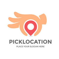Pick location vector logo template. This design use pin marker symbol. Suitable for navigation.