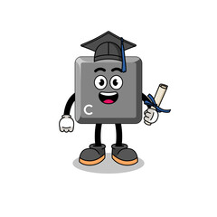 keyboard C key mascot with graduation pose