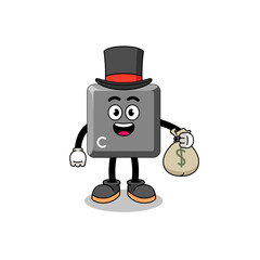 keyboard C key mascot illustration rich man holding a money sack
