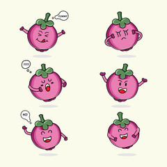 Cute mangosteen character design. Fruit character.