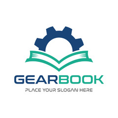 Gear book vector logo template. This design use cog symbol. Suitable for learning