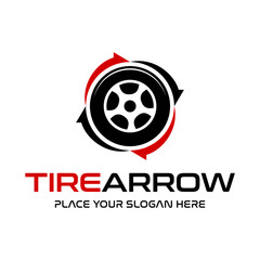 Tire arrow vector logo template. This design use automotive symbol. Suitable for industrial and transportation.