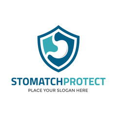 Stomach protect vector logo template. This design use shield symbol. Suitable for medical.