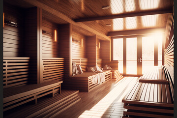 sauna interior design, front view. Generated AI