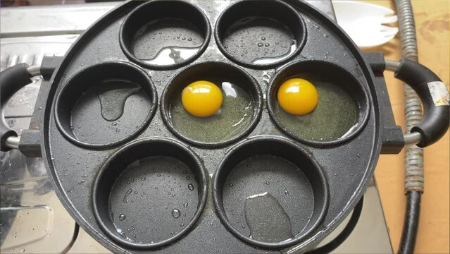 scrambled eggs or sunny side up on teflon egg or omelette frying pan. eggs are good for health