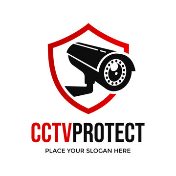 CCTV Protect vector logo template. This design use camera and shield symbol. Suitable for technology.
