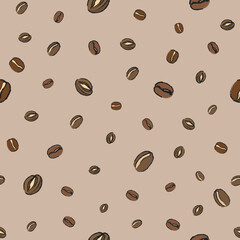 Coffee beans pattern seamless vector on brown background , coffee beans pattern seamless wallpaper