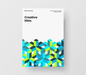 Original geometric shapes magazine cover concept. Bright corporate brochure design vector layout.