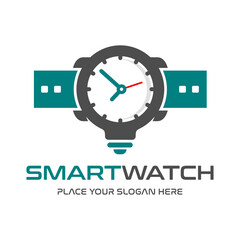 Smart watch vector logo template. This design use clock or time symbol. Suitable for technology.