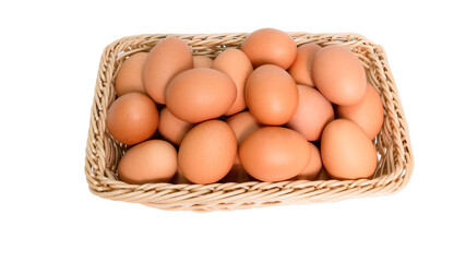 fresh organic chicken eggs. on brown basket,