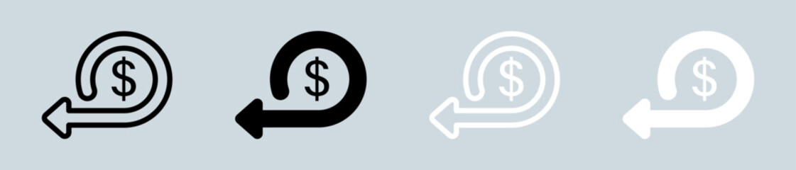 Cashback icon set in black and white. Money back signs vector illustration.