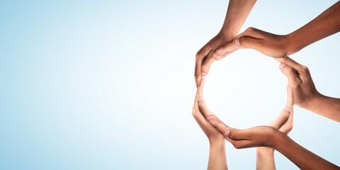 Symbol and shape of circle created from hands.The concept of unity, cooperation, partnership,...