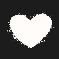 Fototapeta na wymiar White heart on black background. Hand drawn spray paint heart. Grunge vector hearts. Valentine background. 